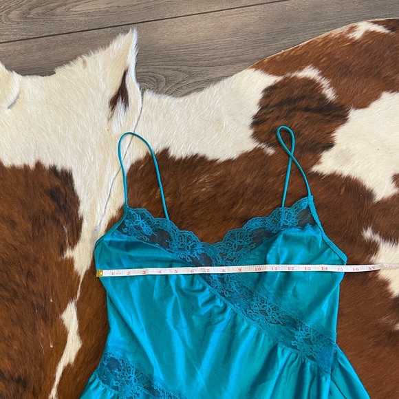 Vintage lingerie slip Pleated Lace Trim Maxi Dress Size M Blue - Picture 9 of 9